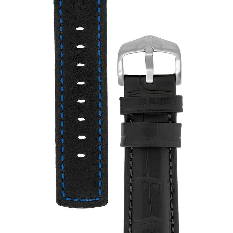 Hirsch GRAND DUKE Water-Resistant Alligator Embossed Sport Watch Strap in BLACK / BLACK