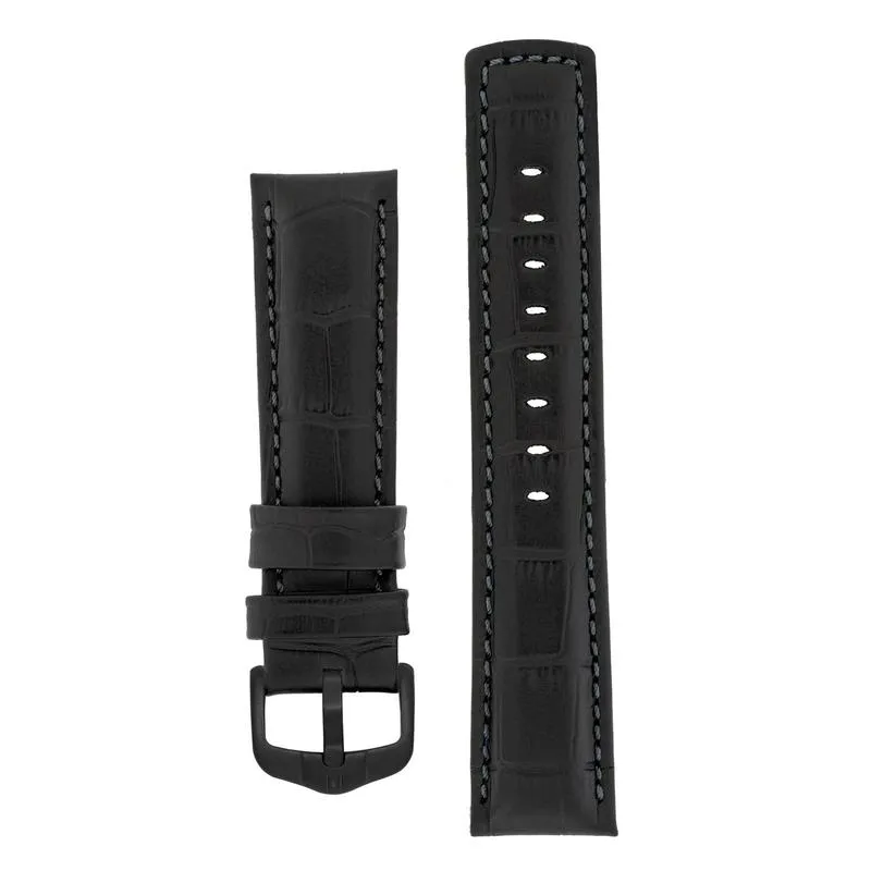 Hirsch GRAND DUKE Water-Resistant Alligator Embossed Sport Watch Strap in BLACK / BLACK