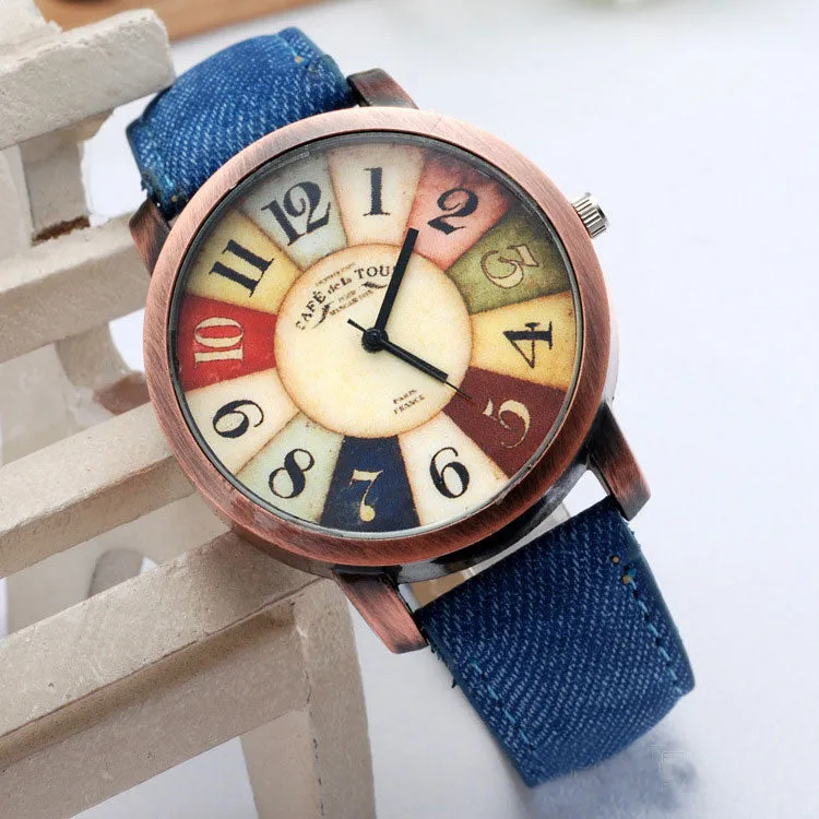 Hot Sale Women Wristwatch 2015 New Style Fashion Casual Watch Unisex Women Men Vintage Demic Fabric Leather Wristwatch