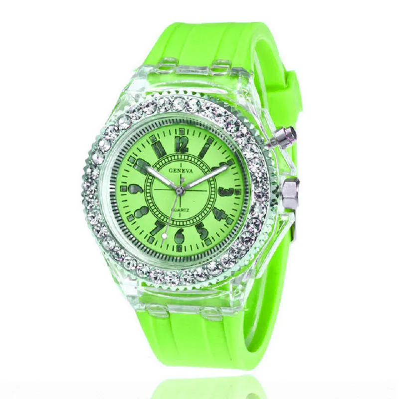 LED Flash Couple Silicone Round Quartz Sports Watch