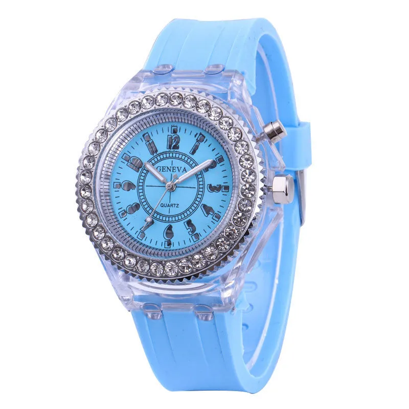 LED Flash Couple Silicone Round Quartz Sports Watch