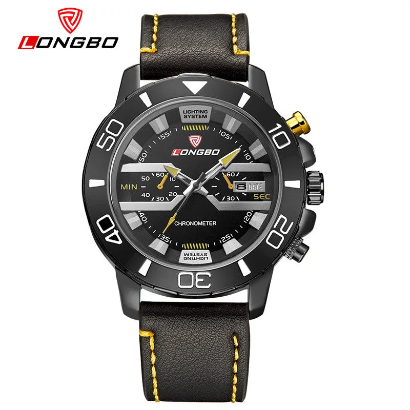 LONGBO Brand New Luxury Men Military Watch Men's Leather Quartz Sports Hours Date Clock Relogio Masculino Relojes Hombre