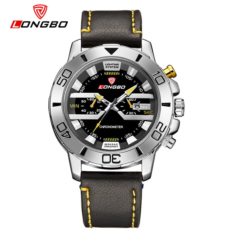 LONGBO Brand New Luxury Men Military Watch Men's Leather Quartz Sports Hours Date Clock Relogio Masculino Relojes Hombre