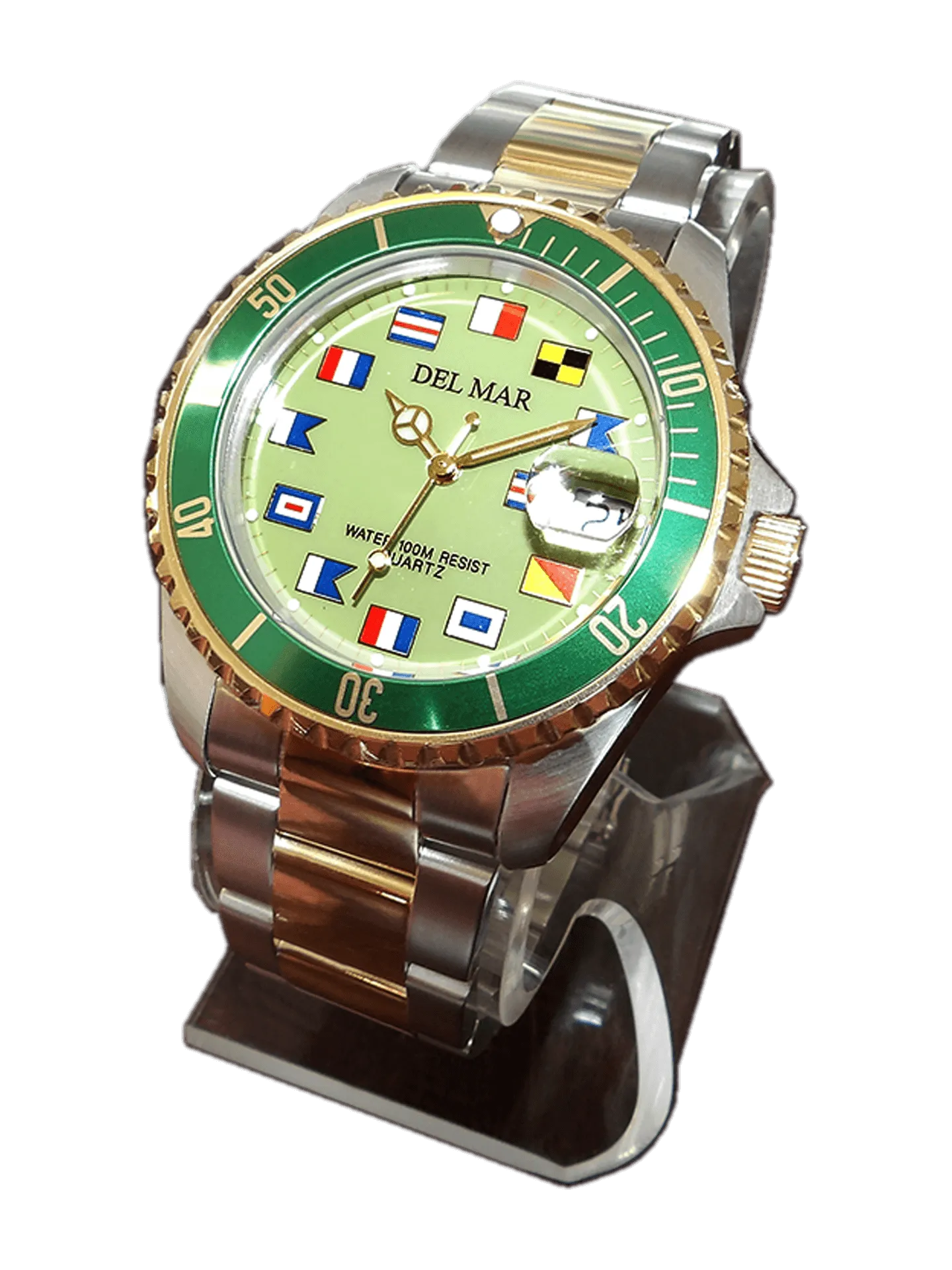 Men's Green Face Long Life Nautical Flag, Two-Tone Watch #50409