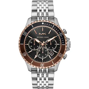 Michael Kors Bayville Silver Stainless Steel Black Dial Chronograph Quartz Watch for Gents - MK8725