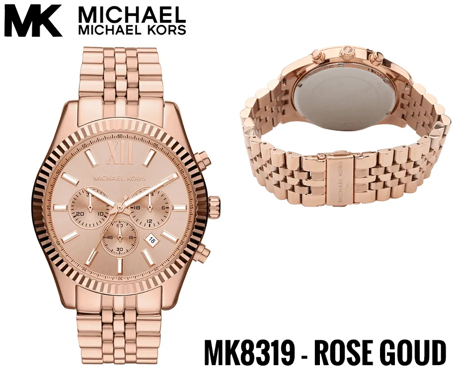 Michael Kors MK8319 Men's Lexington Chronograph Rose Dial Rose Gold Steel Watch