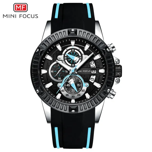 MINIFOCUS Sport Wrist Watch Men Luxury Waterproof Relogio Masculino Fashion Brand Military Men's Wristwatch Quartz Silicone Blue