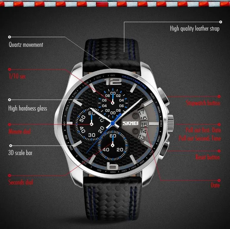 New Luxury Brand Men Sports Watches Fashion Business Quartz Watch Male Leather Strap Military Army Waterproof Wristwatches