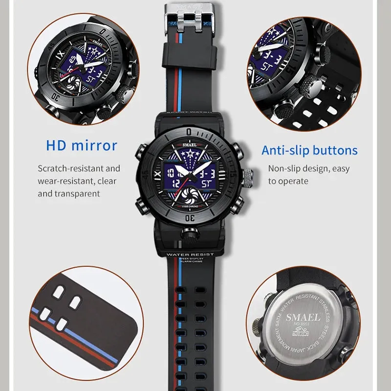 New SMAEL Dual Display Watch Military Quality Mens Sports Watches Digital Alarm 8051 Military Clock Shock Led Watch Waterproof