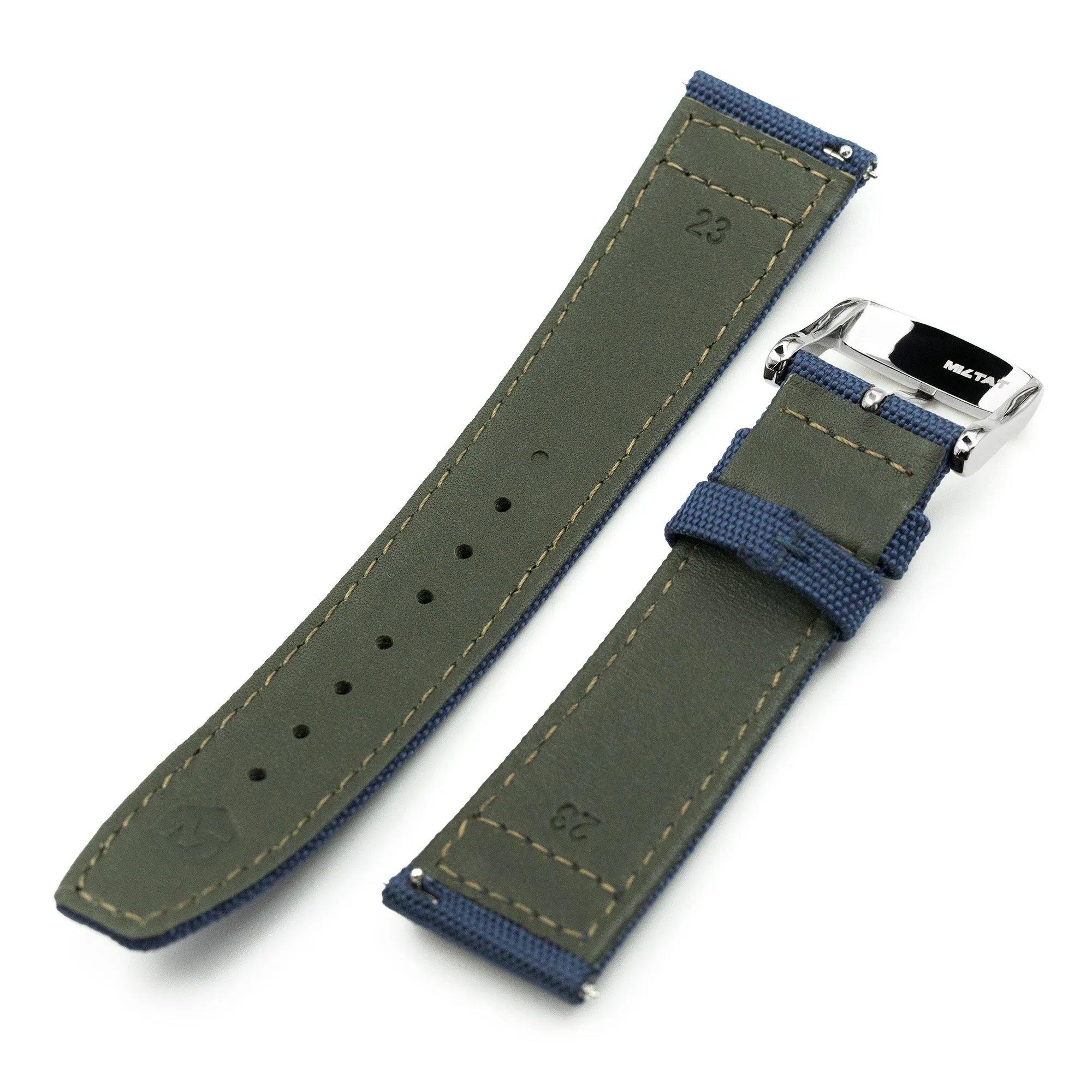 Q.R. Navy Blue Sailcloth Watch Band with leather lining, 19mm, 20mm or 23mm