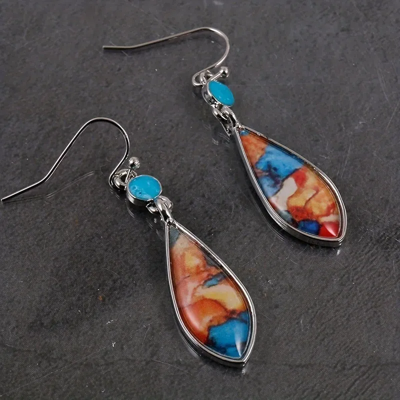 Silver Plated Natural Turquoise Natural Gemstones Earrings