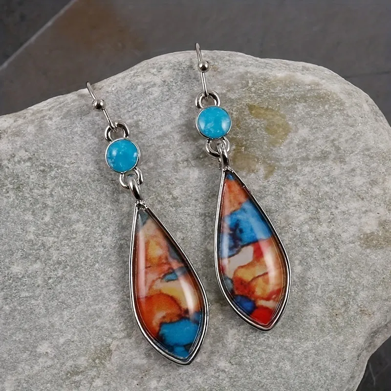 Silver Plated Natural Turquoise Natural Gemstones Earrings