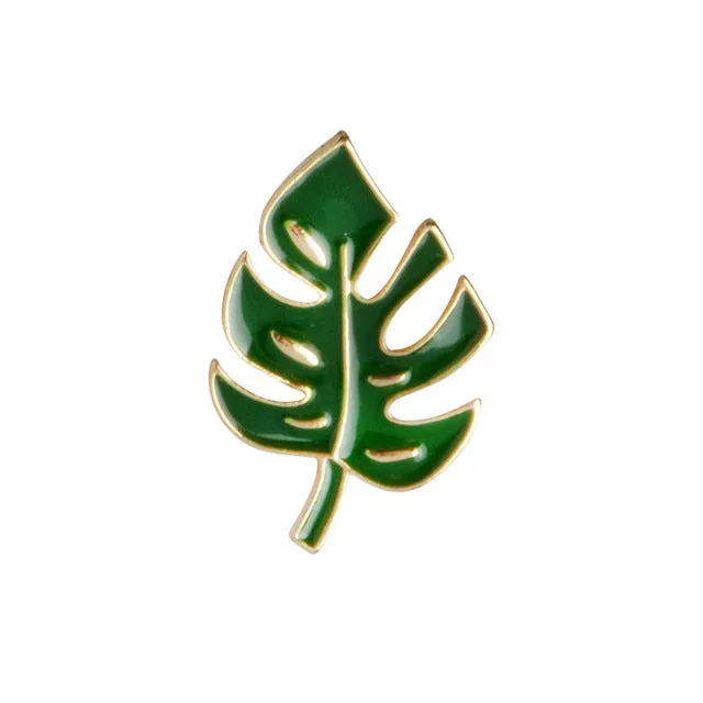 Simple Cartoon Green Plant Coconut Tree Mexican Cactus Leaf Metal Brooch Pins DIY Button Pin Denim Jacket Pin Badge Gift Jewelry