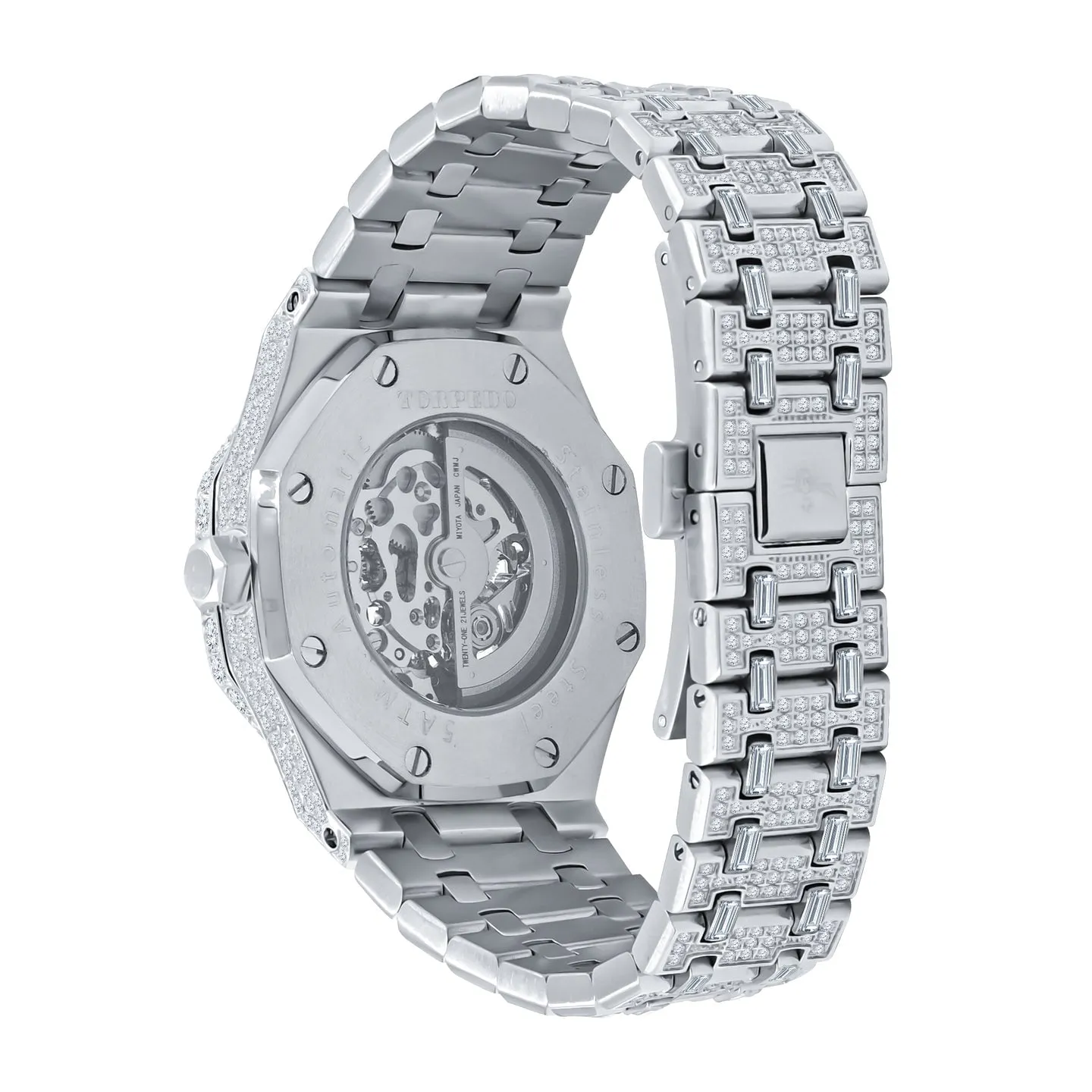 Skeleton Micro Pave Stainless Steel CZ Watch