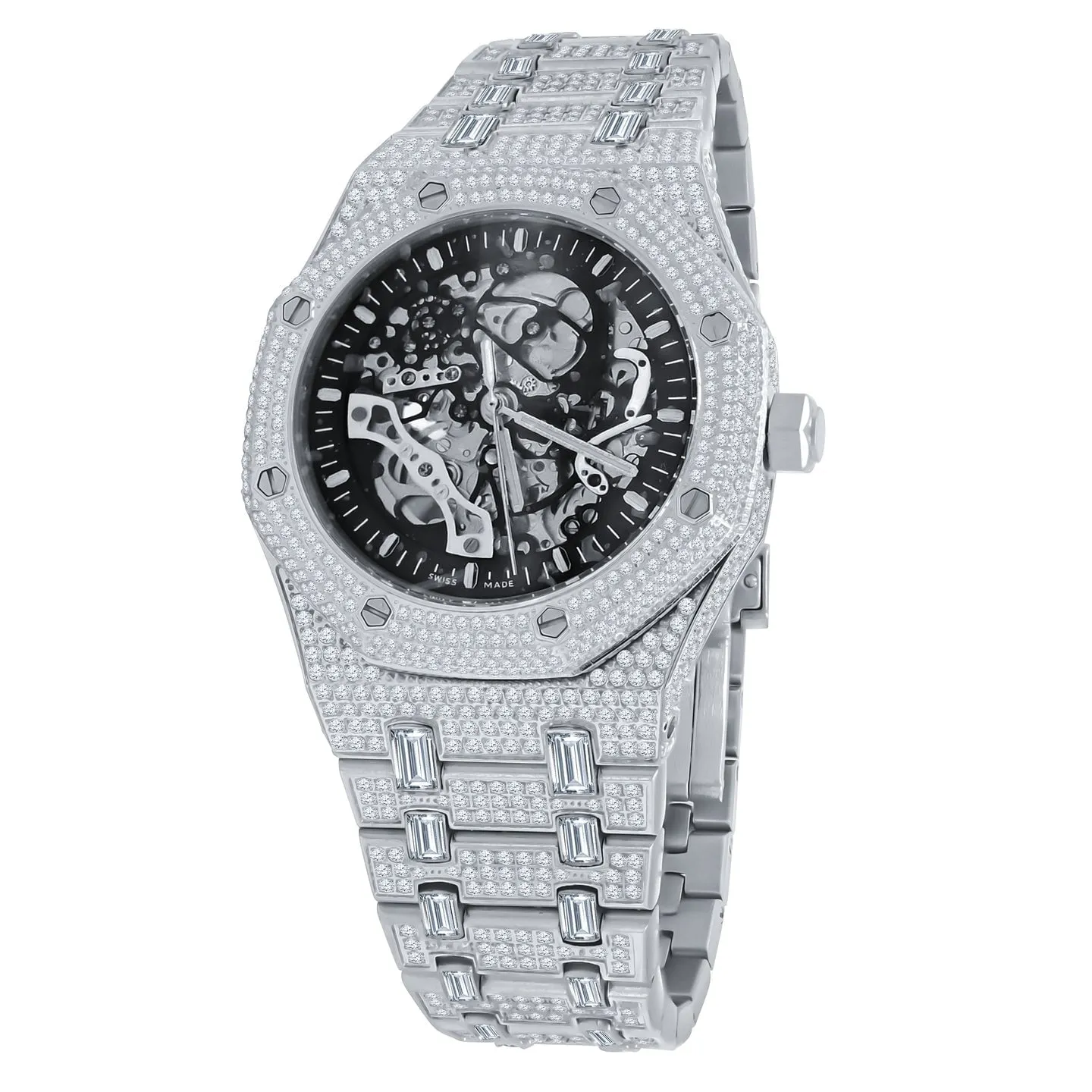 Skeleton Micro Pave Stainless Steel CZ Watch