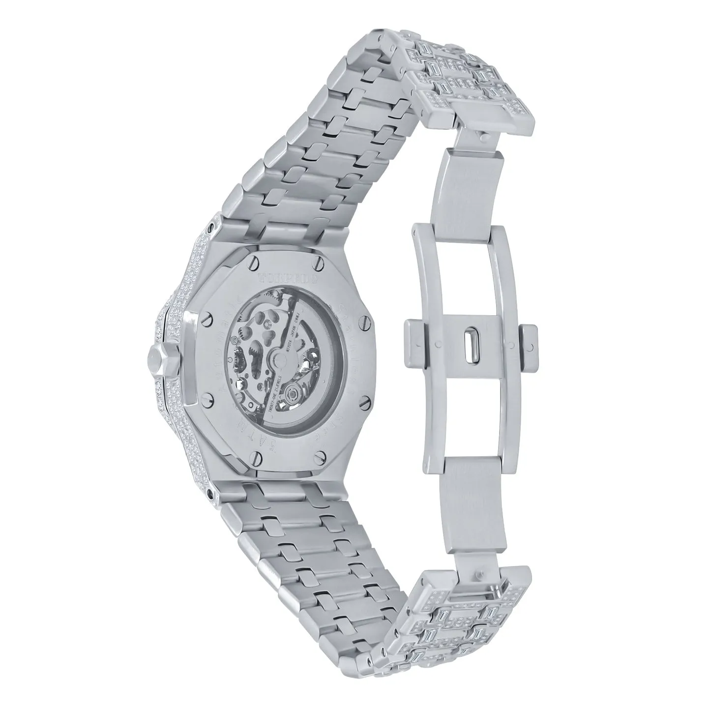 Skeleton Micro Pave Stainless Steel CZ Watch