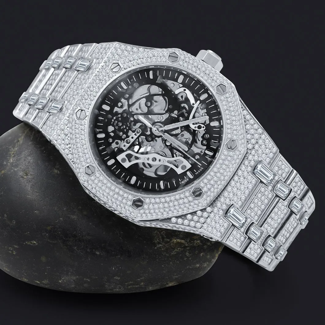 Skeleton Micro Pave Stainless Steel CZ Watch