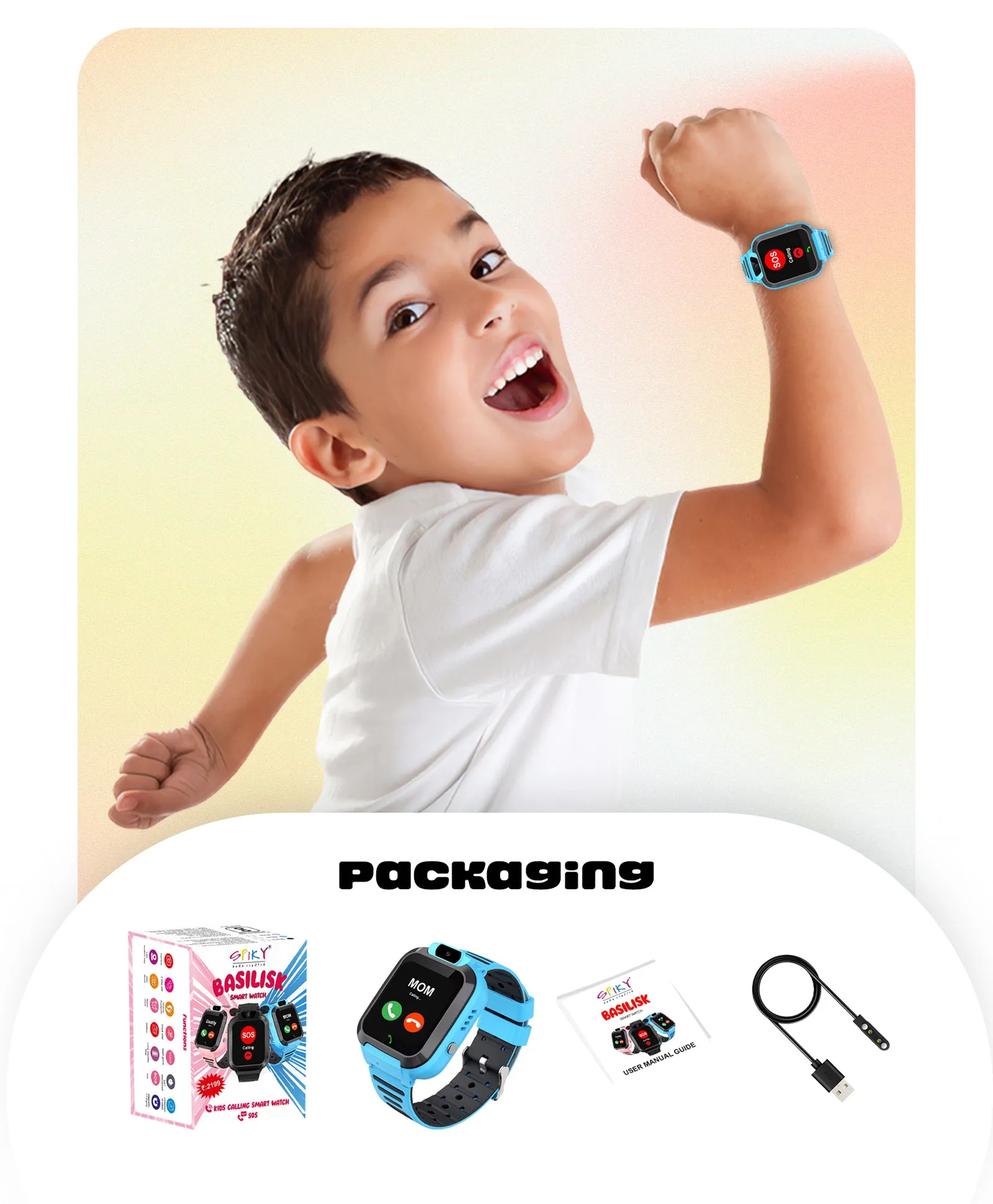 Spiky Basilisk Kids' Cute Waterproof Smartwatch With GPS - Blue