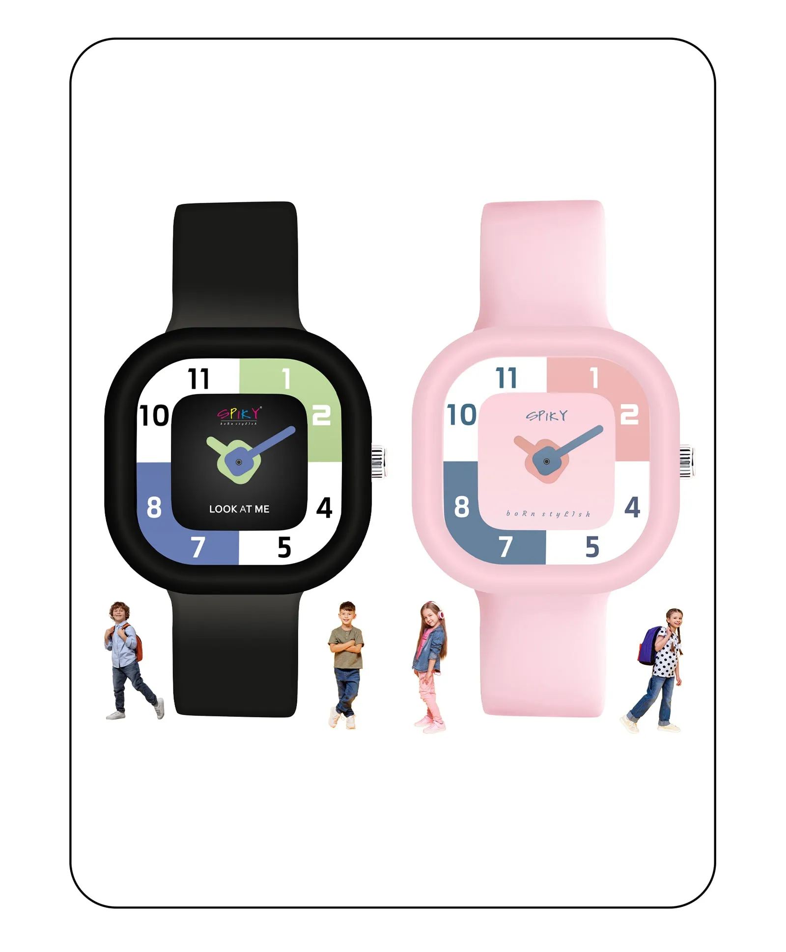 Spiky Square Analog Combo Watch for Kids - Black & Pink