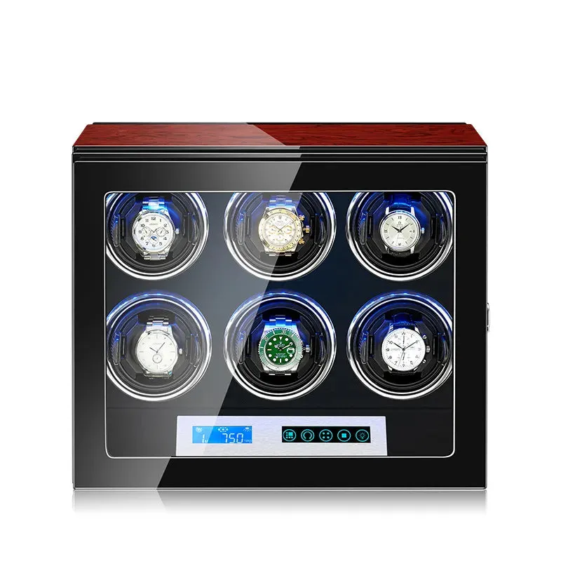 Tachymeters 6 Watch Programmable Watch Winder - Dark Cherry Finish