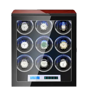 Tachymeters 9 Watch Programmable Watch Winder - Dark Cherry Finish