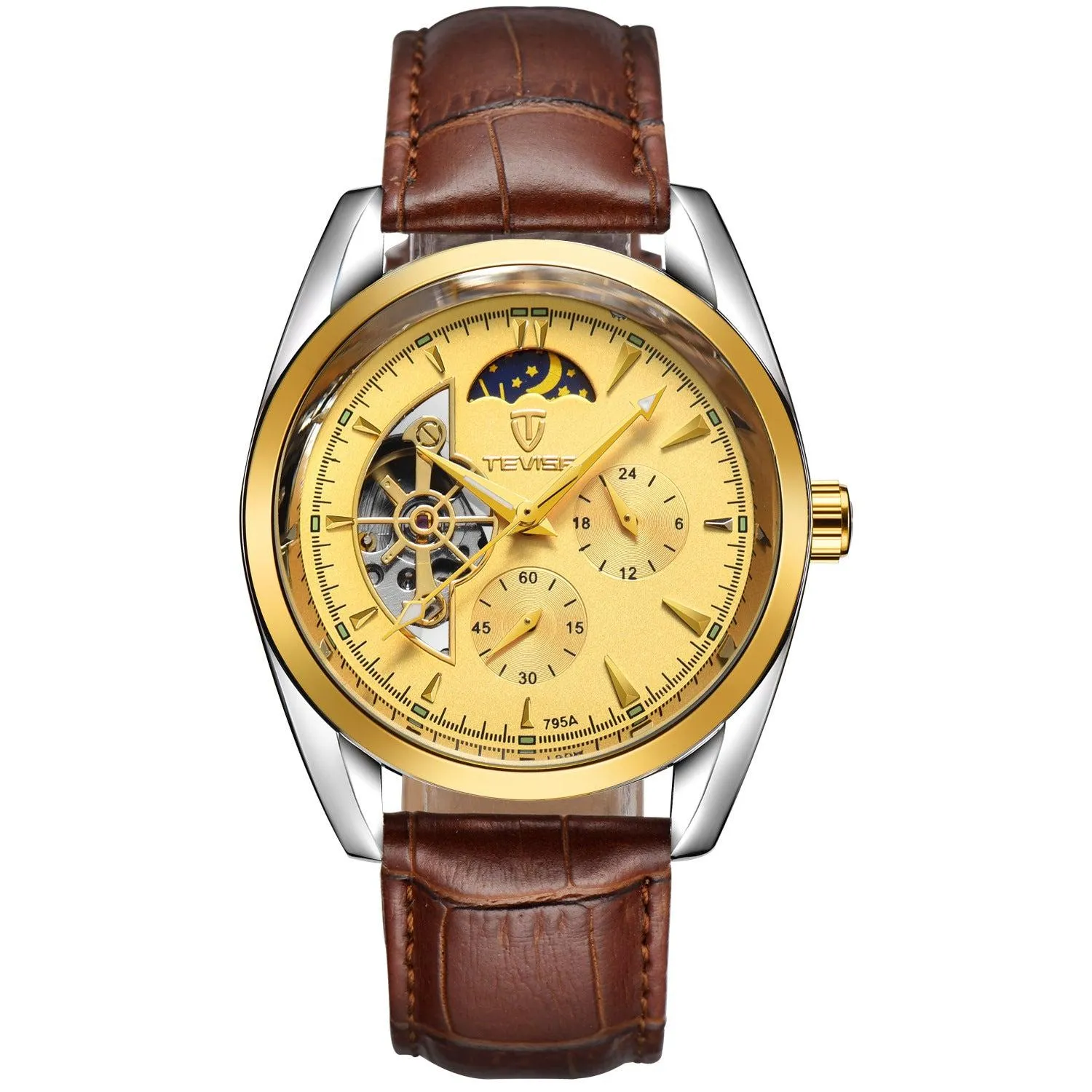 TEVISE Moon Phase Chronograph Automatic Mechanical Wrist Watch For Men 795A