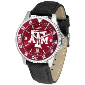 Texas A&M Aggies Mens Competitor Ano Poly/Leather Band Watch w/ Colored Bezel