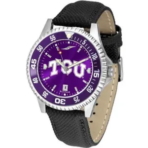 Texas Christian Horned Frogs Mens Competitor Ano Poly/Leather Band Watch w/ Colored Bezel