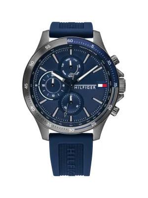 Tommy Hilfiger Quartz Multifunction Blue Dial Silicone Strap Watch for Men-NETH1791721