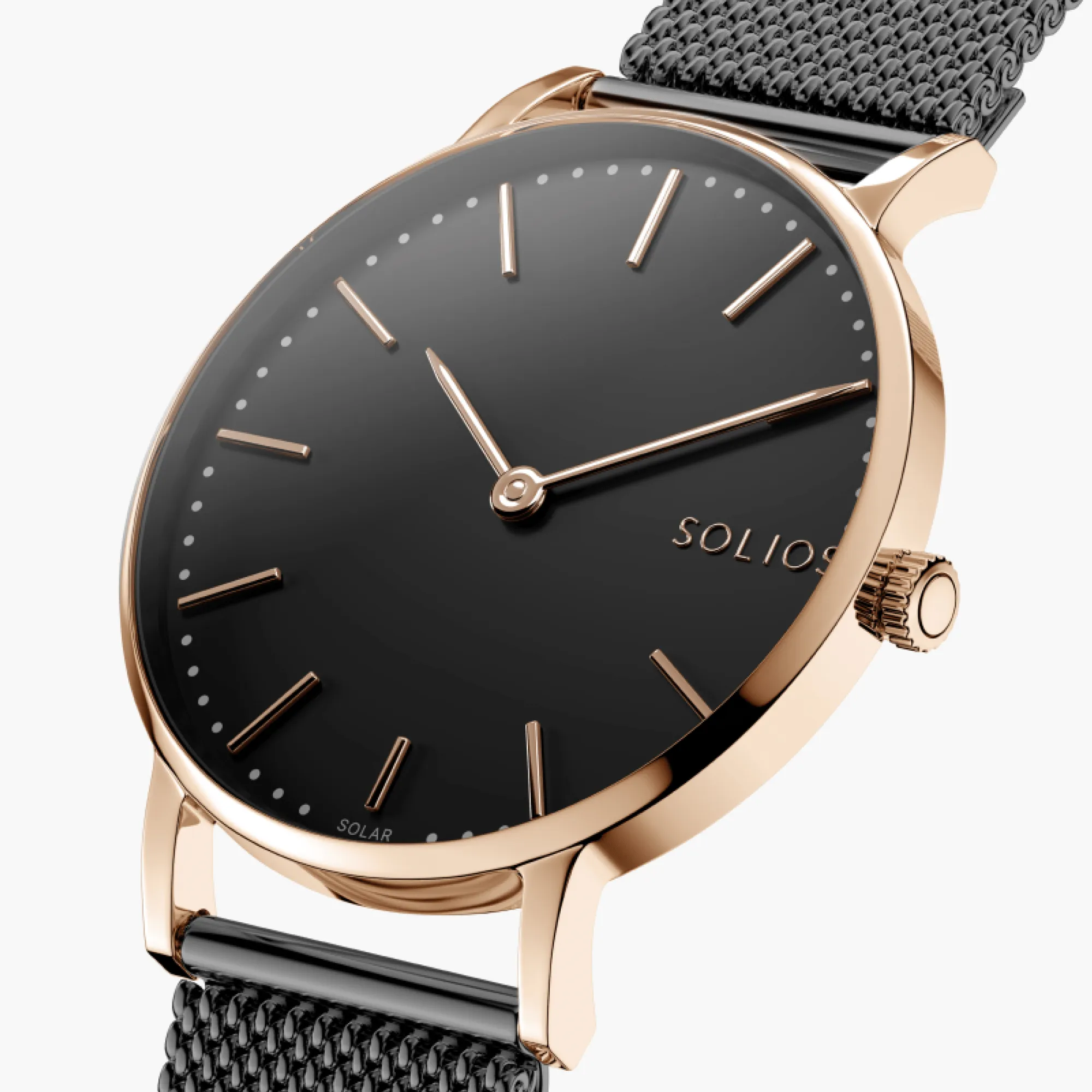 Watch Set - Solar Classic & Mini | Black Dial - Rose Gold Case | Black Mesh