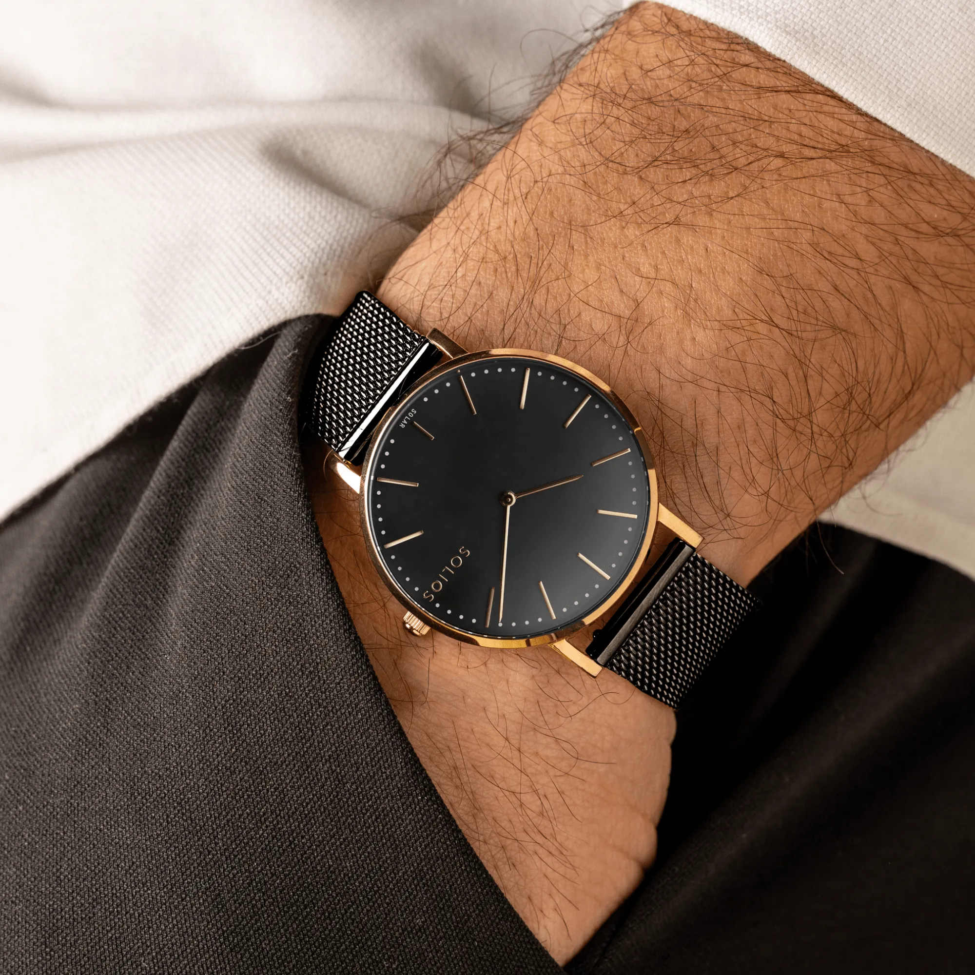 Watch Set - Solar Classic & Mini | Black Dial - Rose Gold Case | Black Mesh