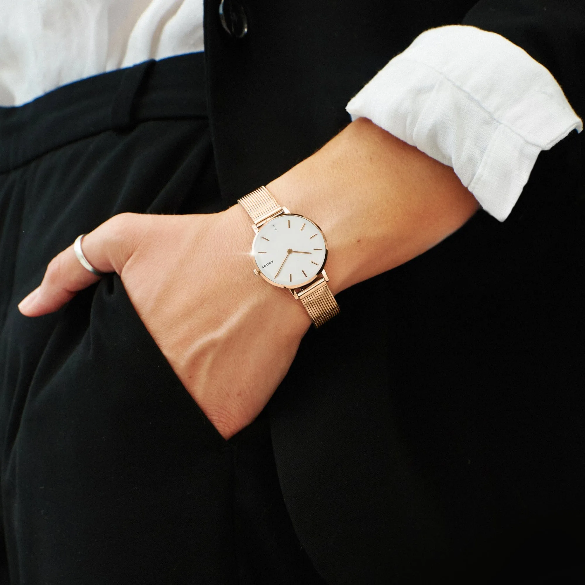 Watch Set - Solar Classic & Mini | White Dial - Rose Gold Case | Rose Gold Mesh