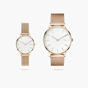 Watch Set - Solar Classic & Mini | White Dial - Rose Gold Case | Rose Gold Mesh