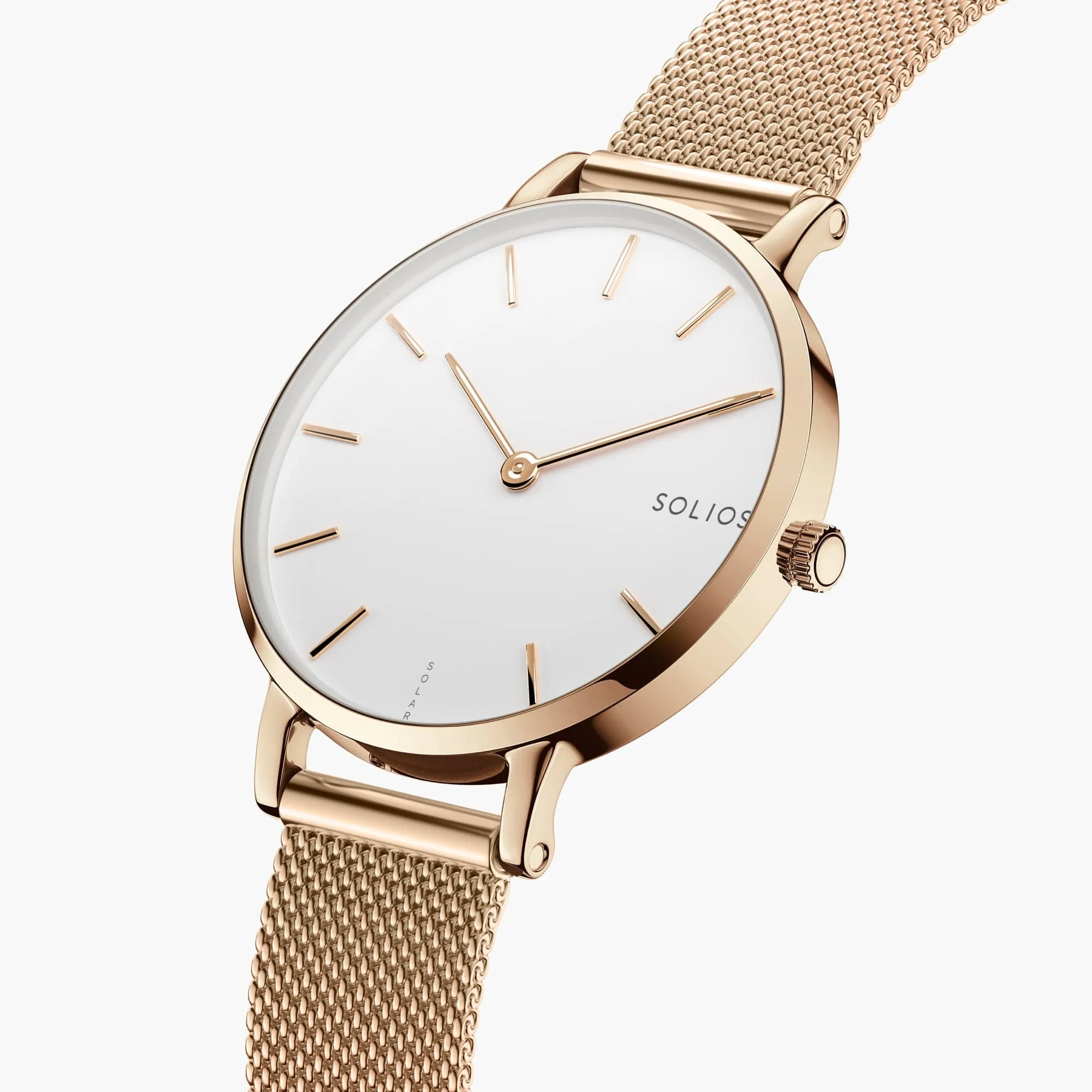 Watch Set - Solar Classic & Mini | White Dial - Rose Gold Case | Rose Gold Mesh