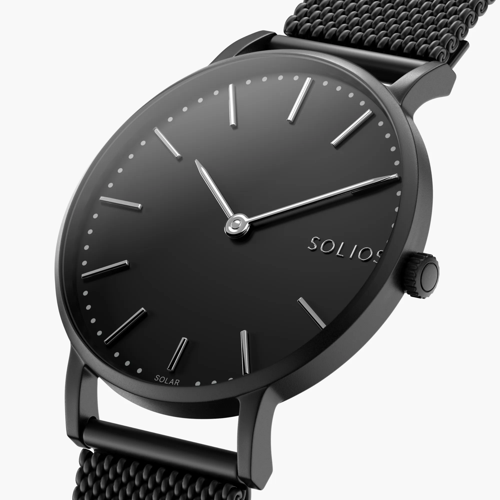 Watch Set - Solar Classic | Black Dial - Black Case | Black Mesh