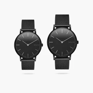 Watch Set - Solar Classic | Black Dial - Black Case | Black Mesh