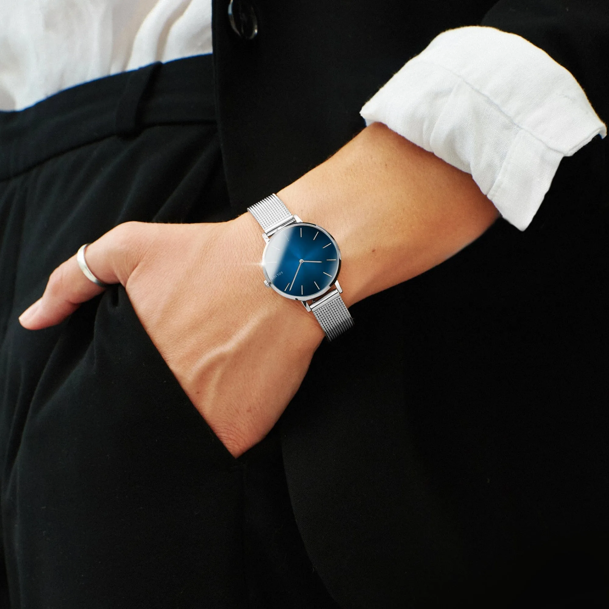 Watch Set - Solar Curve & Mini | Blue Dial - Silver Case | Silver Mesh