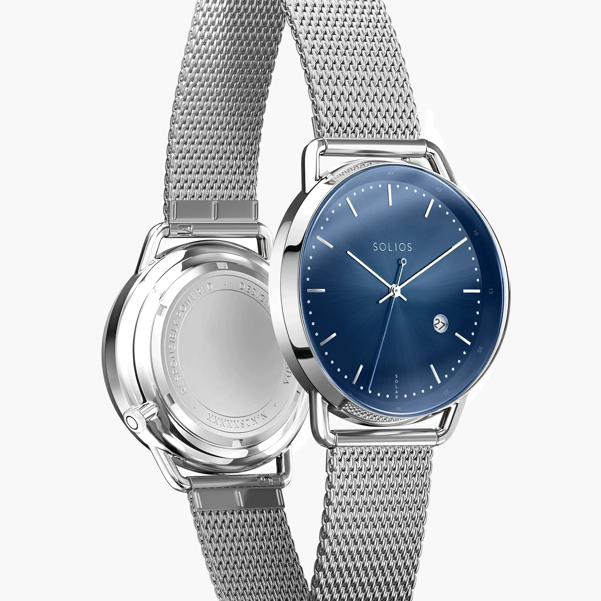 Watch Set - Solar Curve & Mini | Blue Dial - Silver Case | Silver Mesh