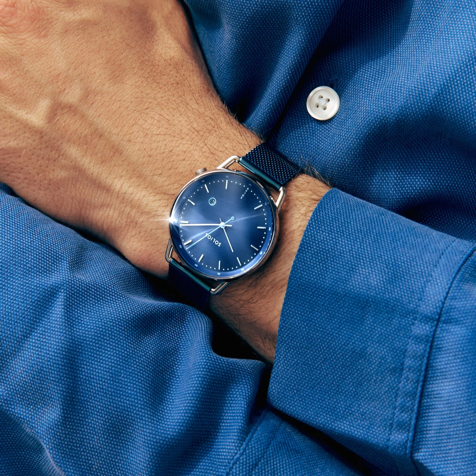 Watch Set - Solar Curve & Mini | Blue Dial - Silver Case | Silver Mesh