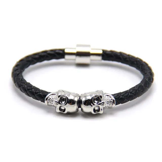 ZG 2017 Lastest 10 colors High Quality Magnetic Clasp Fashion Punk Genuine Leather Man Skull Bracelet for Man