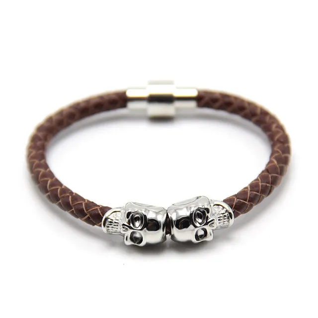 ZG 2017 Lastest 10 colors High Quality Magnetic Clasp Fashion Punk Genuine Leather Man Skull Bracelet for Man