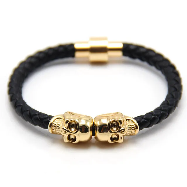 ZG 2017 Lastest 10 colors High Quality Magnetic Clasp Fashion Punk Genuine Leather Man Skull Bracelet for Man